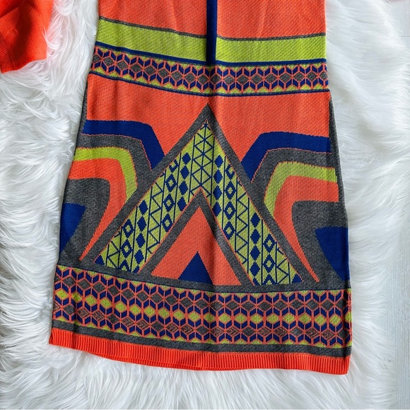 NWT Peachpuff USA Orange Multi Color Geo Retro Sweater Dress, S - Picture 2 of 7